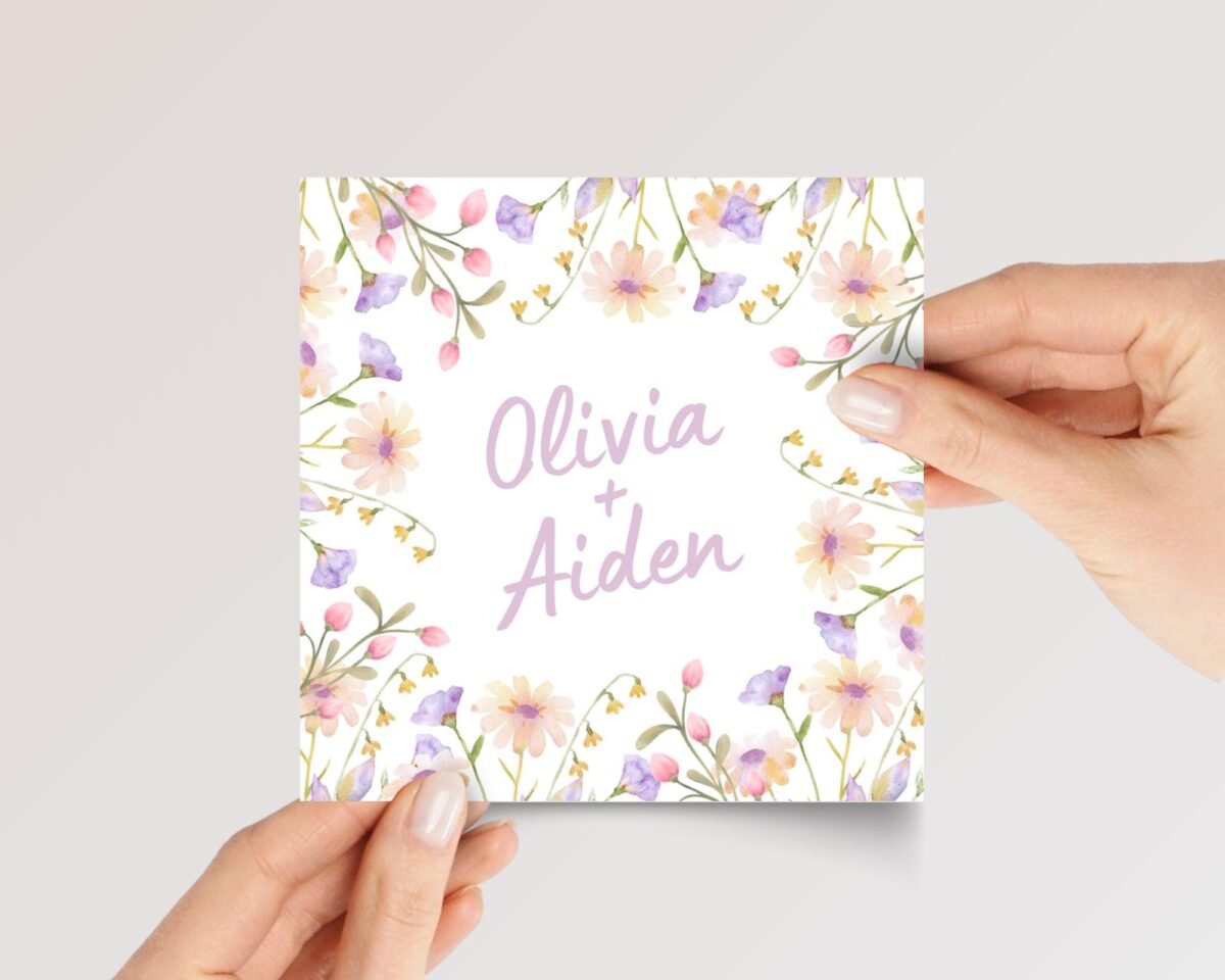 Custom Engagement Card for Couple with Pastel Flowers