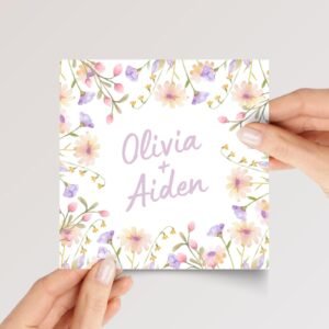 Custom Engagement Card for Couple with Pastel Flowers - Image 1 Custom Engagement Card for Couple with Pastel Flowers