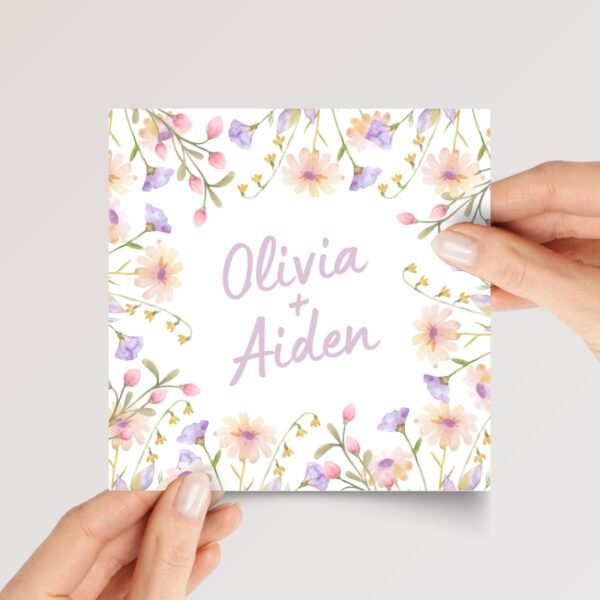 Custom Engagement Card for Couple with Pastel Flowers