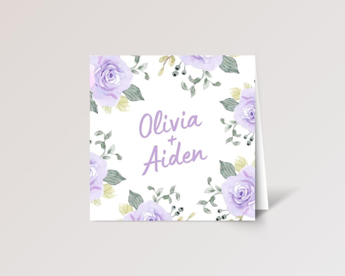 Custom Engagement Card for Couple with Purple Flowers Custom Engagement Card for Couple with Purple Flowers
