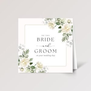 Floral Wedding Card for Bride and Groom with White Roses