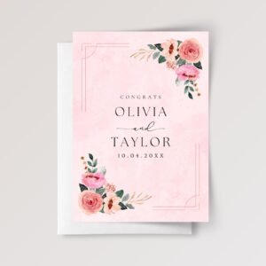 Custom Floral Wedding Card for Couple with Pink Roses - Image 4 Custom Floral Wedding Card for Couple with Pink Roses