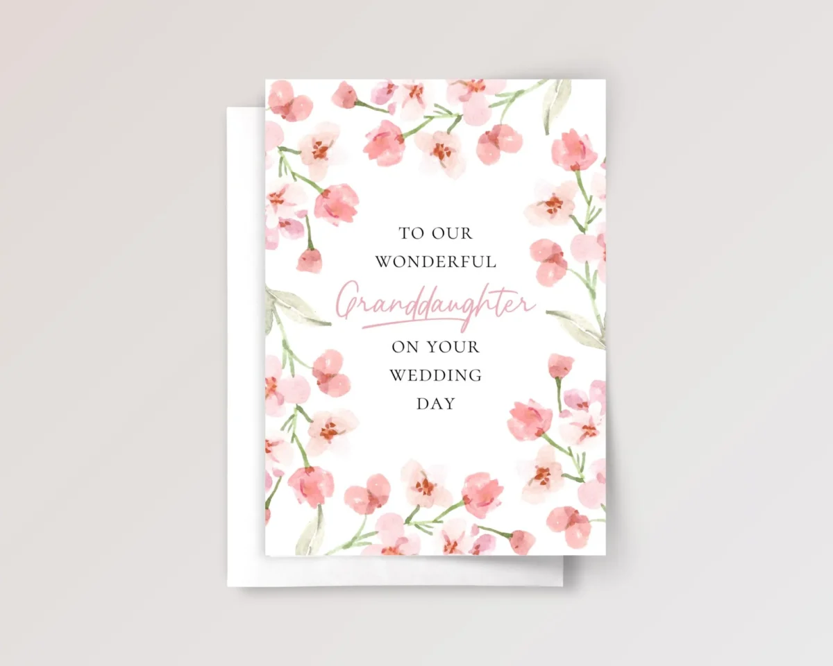 Floral Wedding Card for Granddaughter with Pink Flowers - Image 1 Floral Wedding Card for Granddaughter with Pink Flowers
