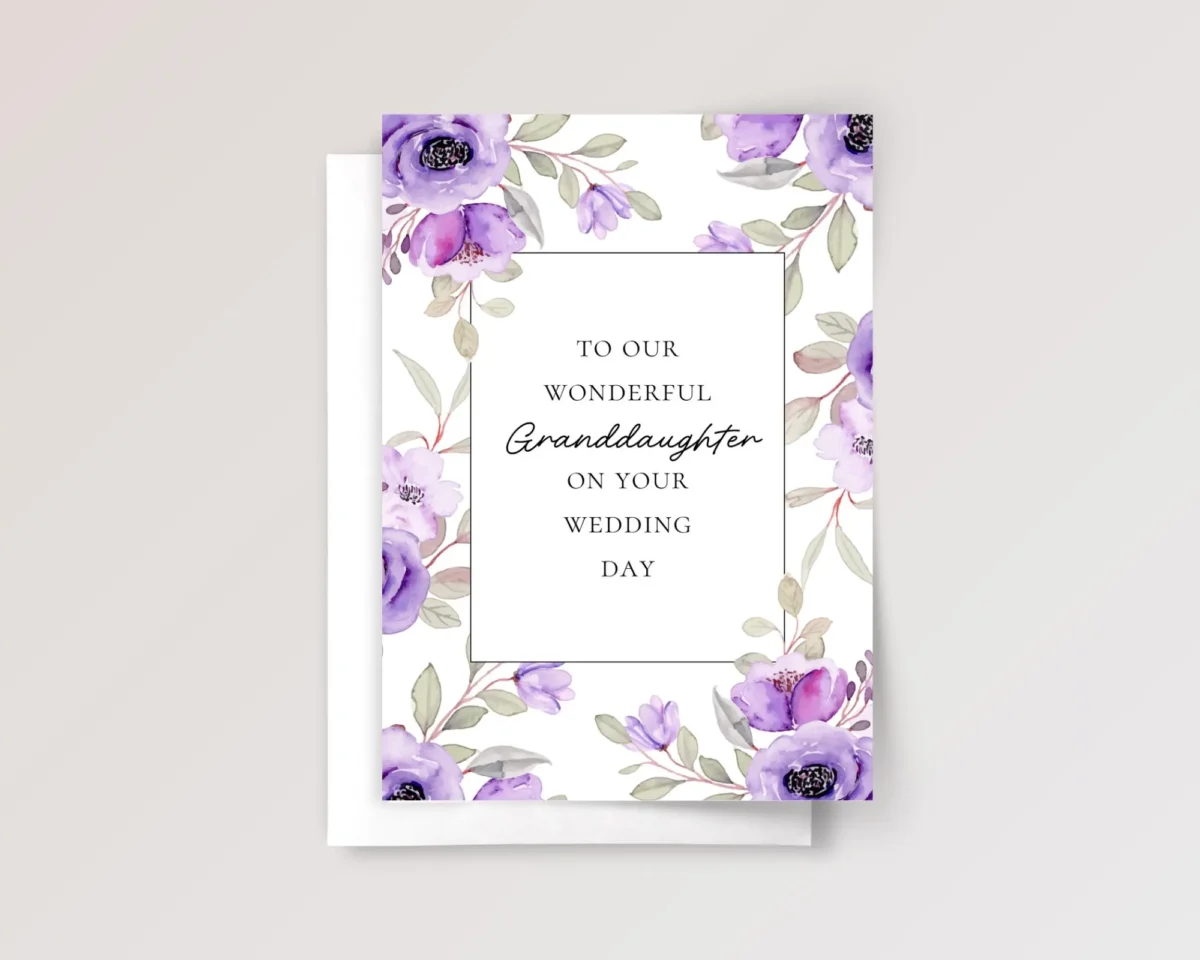 Floral Wedding Card for Granddaughter with Purple Roses