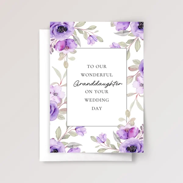 Floral Wedding Card for Granddaughter with Purple Roses