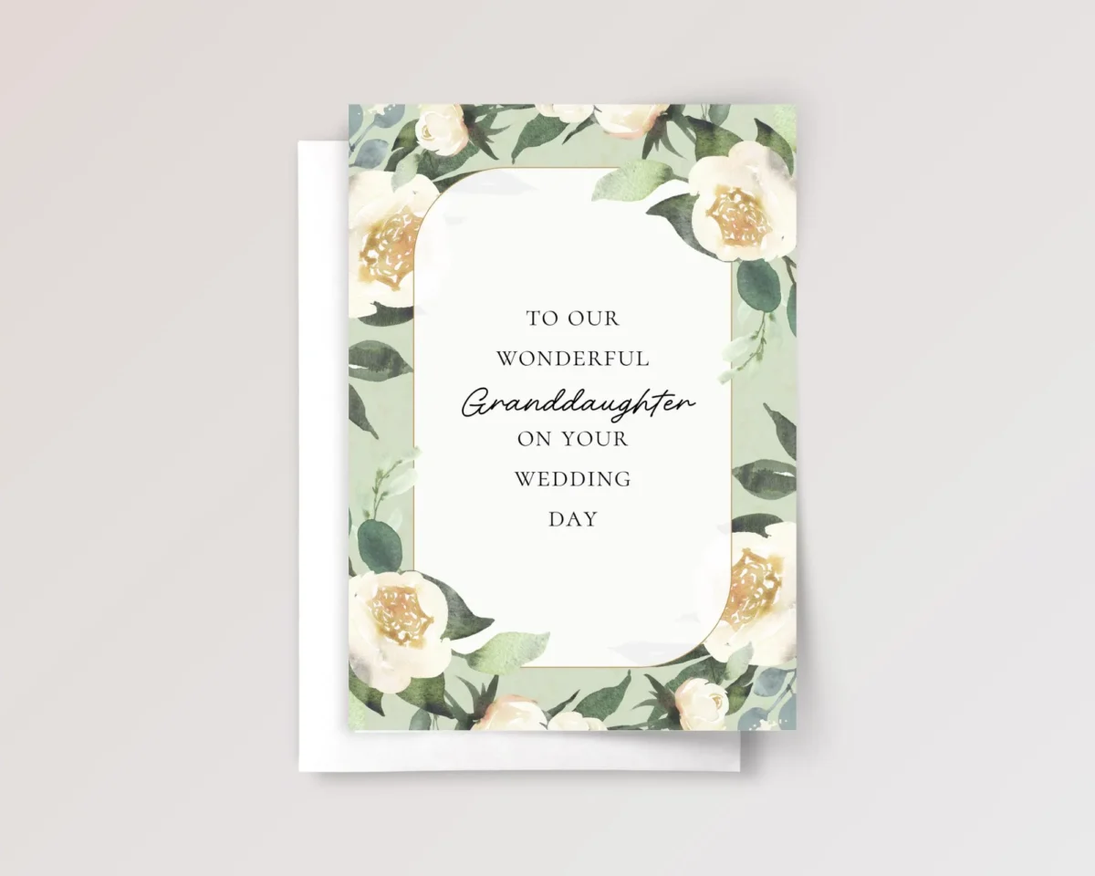 Mint Floral Wedding Card for Granddaughter with Cream Roses - Image 1 Mint Floral Wedding Card for Granddaughter with Cream Roses