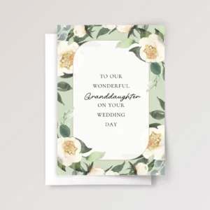 Mint Floral Wedding Card for Granddaughter with Cream Roses