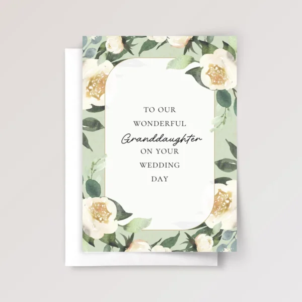 Mint Floral Wedding Card for Granddaughter with Cream Roses