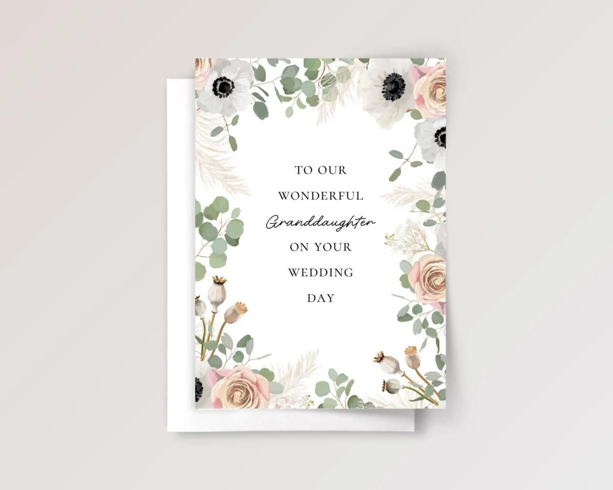 Floral Wedding Card for Granddaughter with Eucalyptus