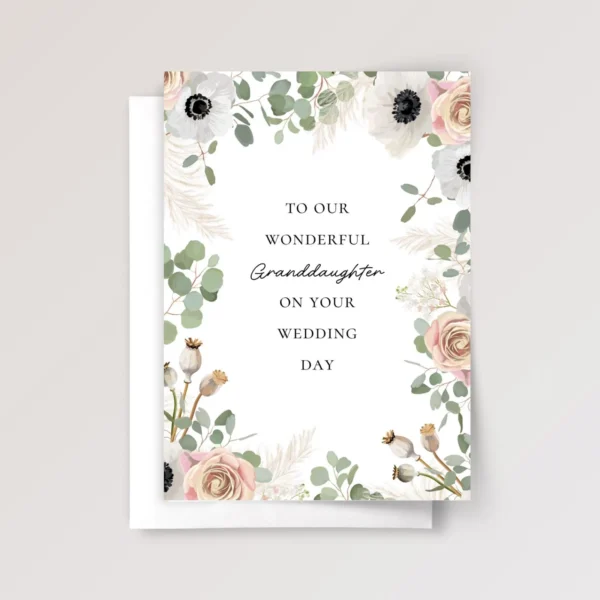 Floral Wedding Card for Granddaughter with Eucalyptus