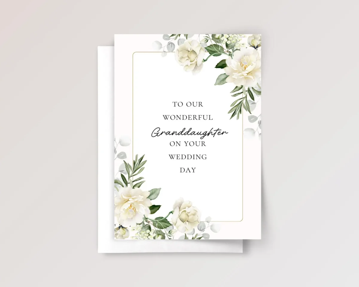 Floral Wedding Card for Granddaughter with Cream White Roses - Image 1 Floral Wedding Card for Granddaughter with Cream White Roses