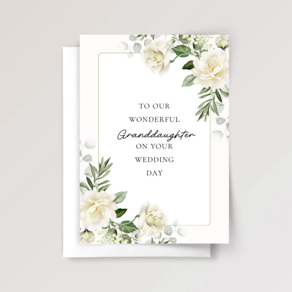 Floral Wedding Card for Granddaughter with Cream White Roses