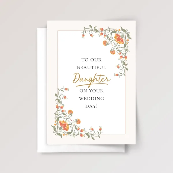 Floral Wedding Card for Daughter with Orange Flowers