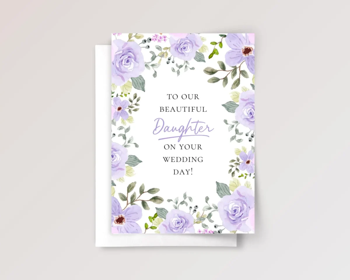 Floral Wedding Card for Daughter with Purple Roses