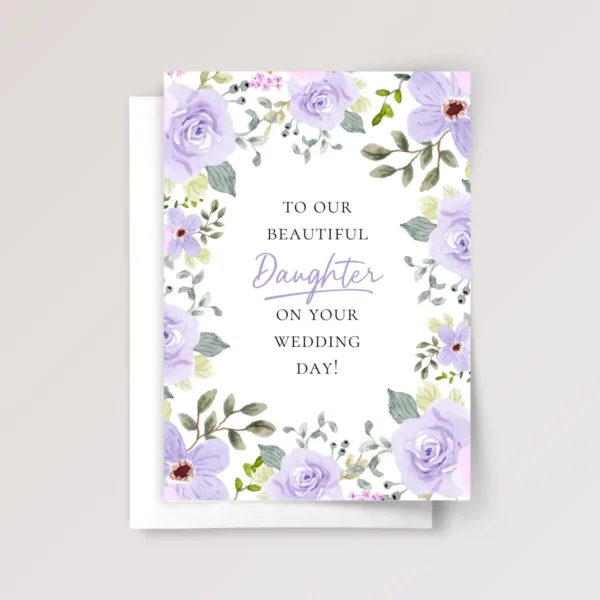 Floral Wedding Card for Daughter with Purple Roses