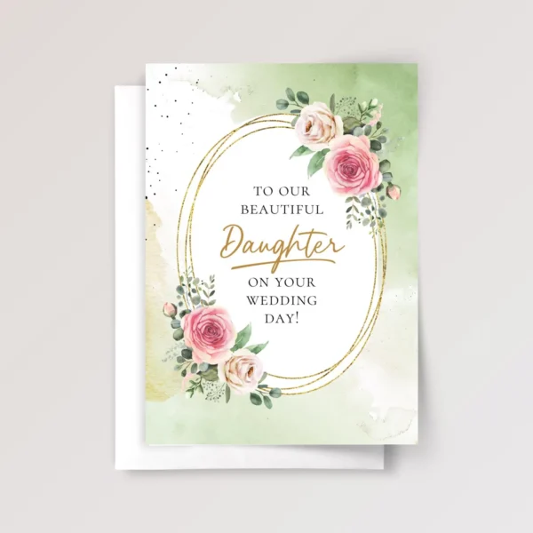 Mint Floral Wedding Card for Daughter with Blush Roses