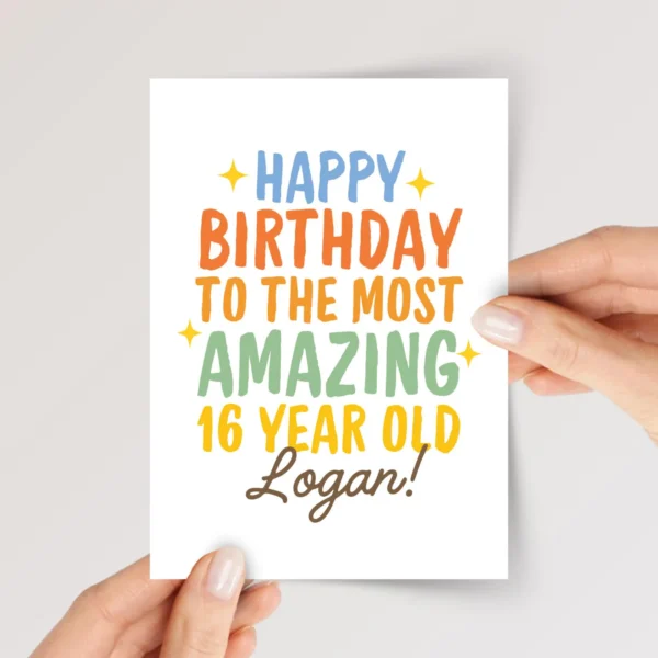 Personalized 16th Birthday Card for Teen Boy or Girl