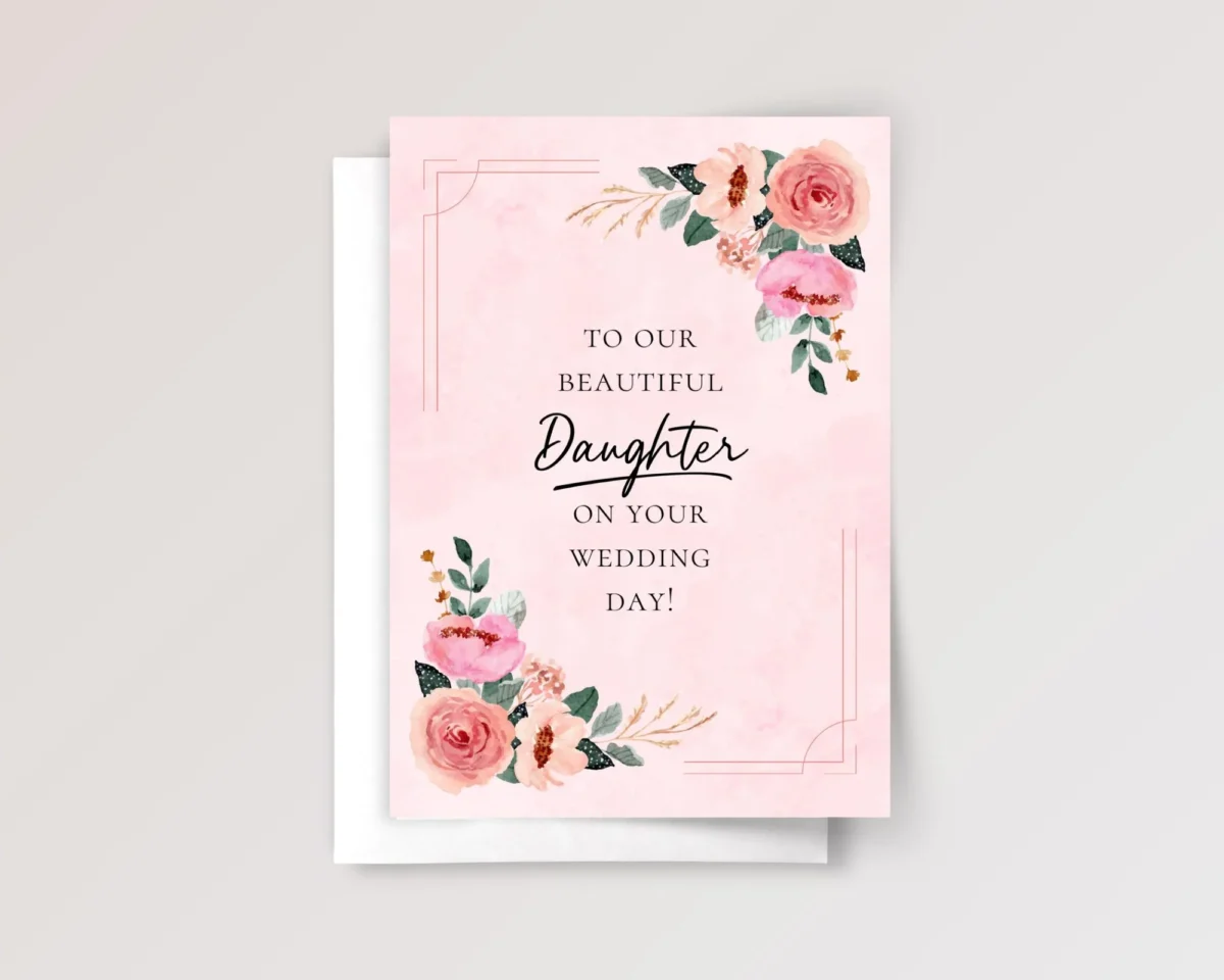Floral Wedding Card for Daughter with Pink Roses