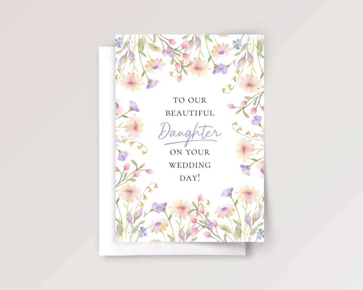 Floral Wedding Card for Daughter with Pastel Spring Flowers