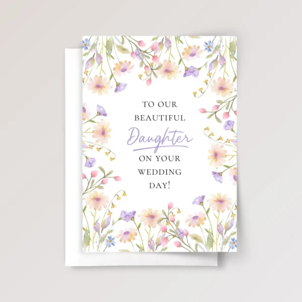 Floral Wedding Card for Daughter with Pastel Spring Flowers