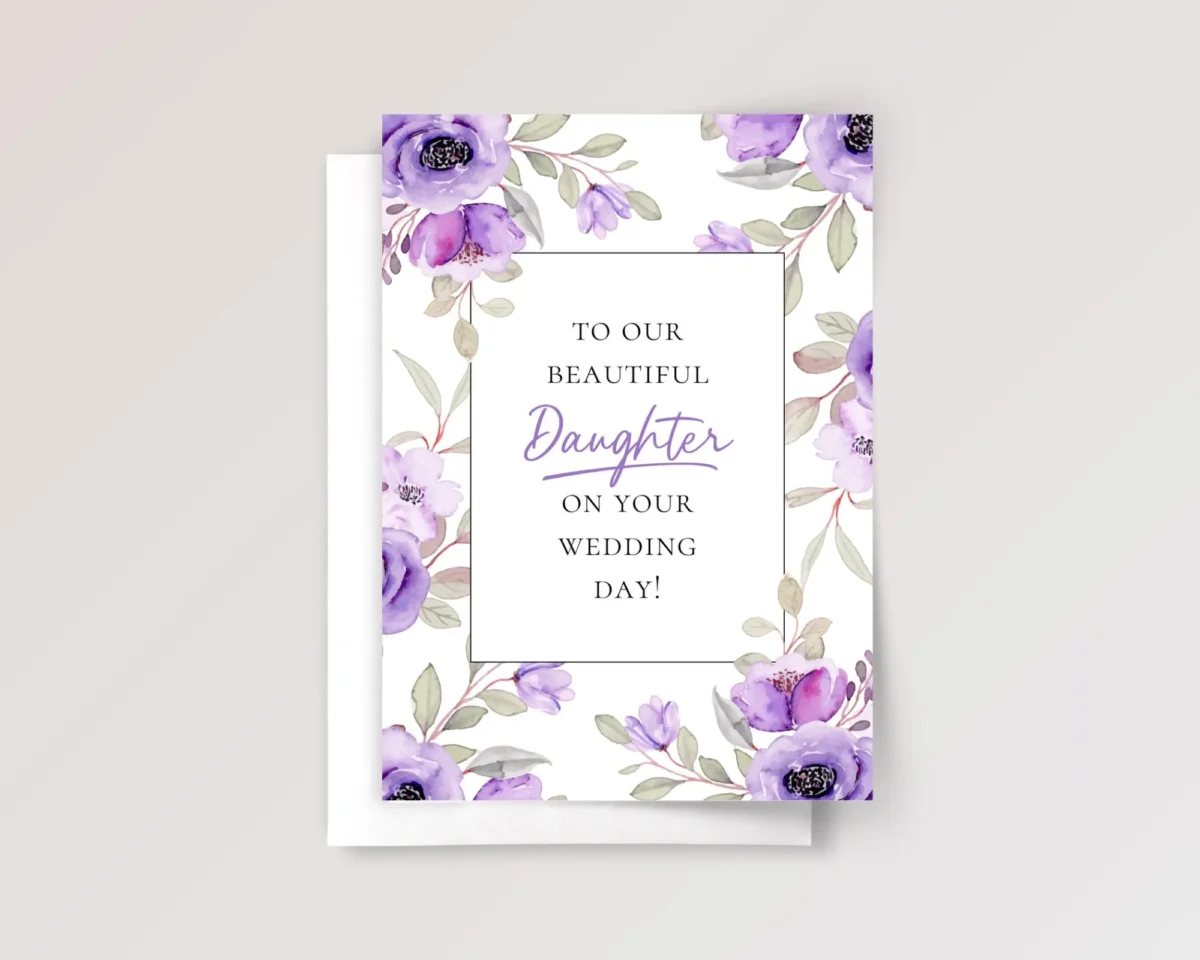 Floral Wedding Card for Daughter with Purple Flowers