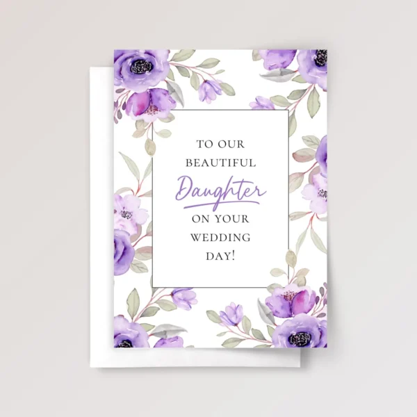 Floral Wedding Card for Daughter with Purple Flowers