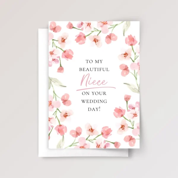 Personalized Wedding Card for Niece with Pink Flowers