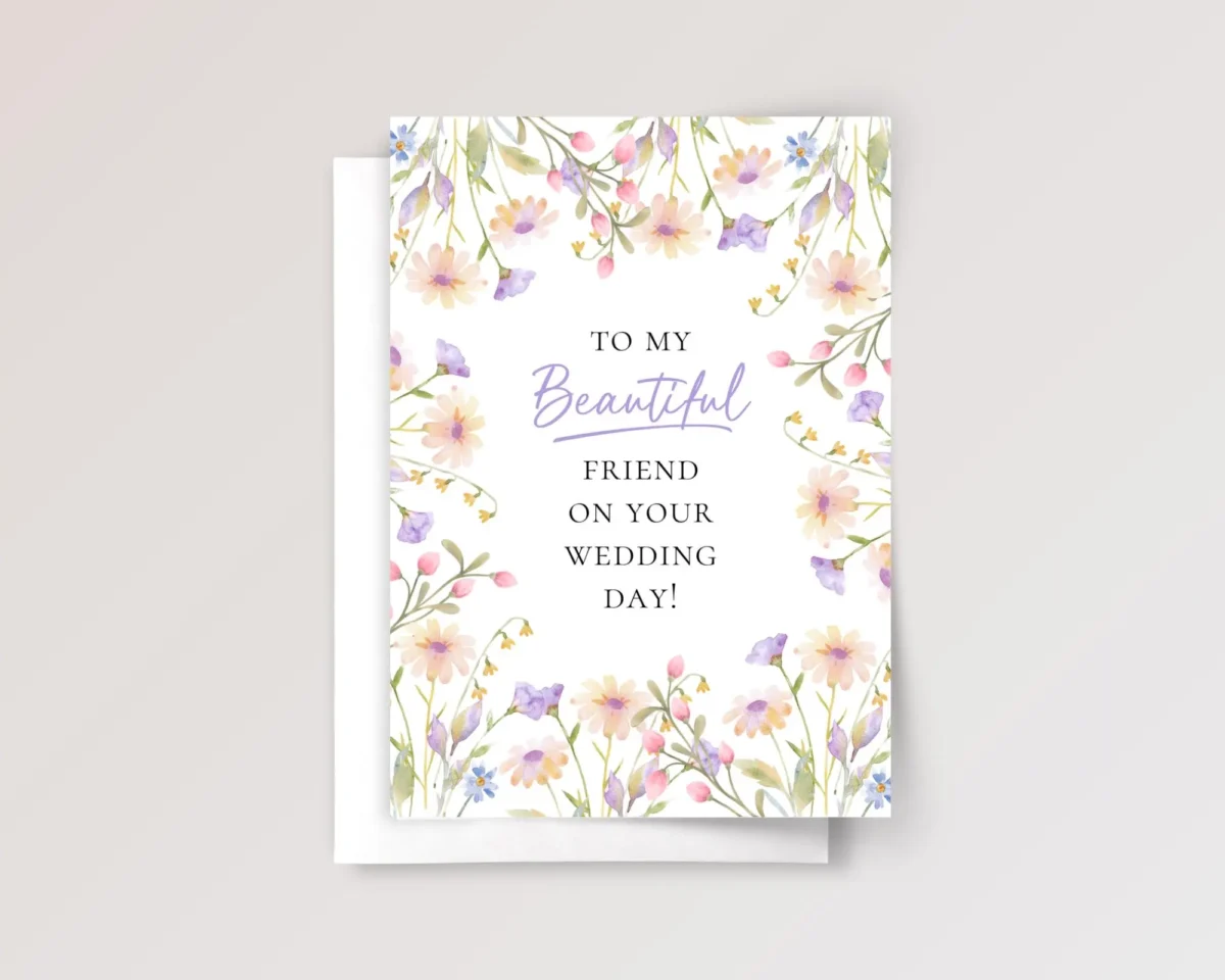 Floral Wedding Card for Friend with Pastel Flowers