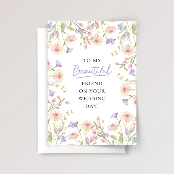 Floral Wedding Card for Friend with Pastel Flowers - Image 1 Floral Wedding Card for Friend with Pastel Flowers