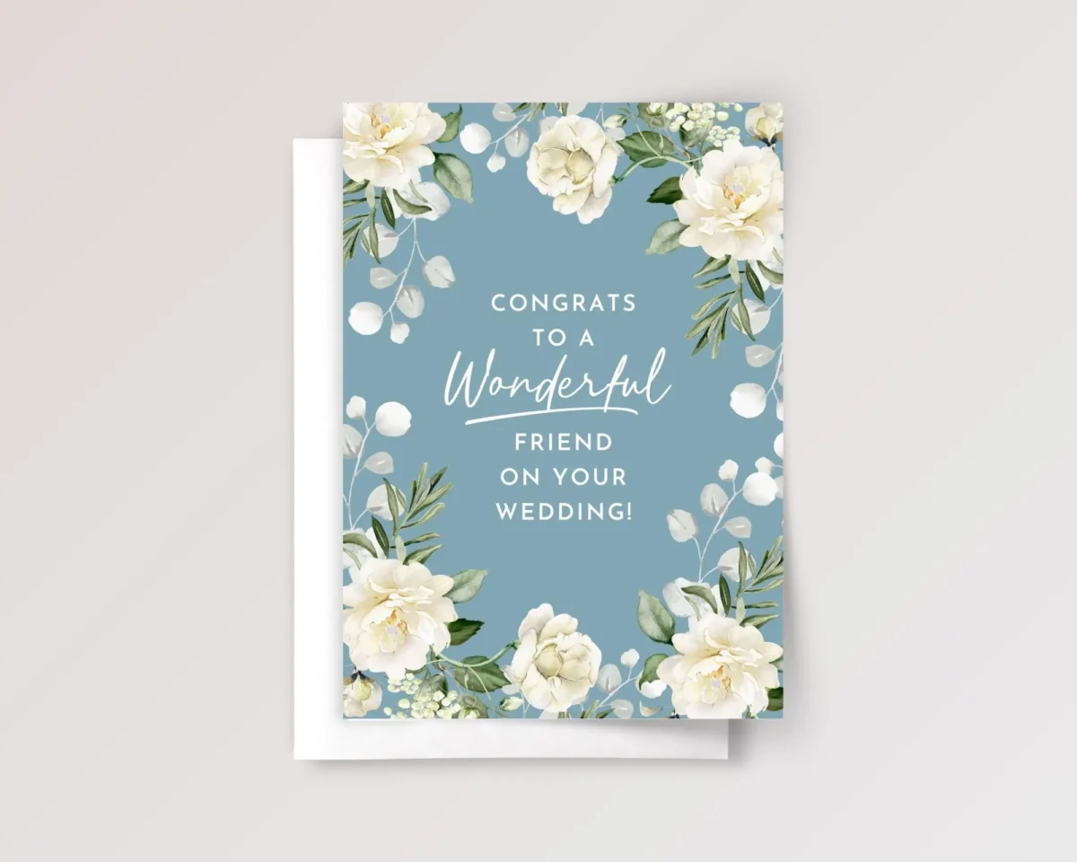 Teal Wedding Card for Friend with Roses