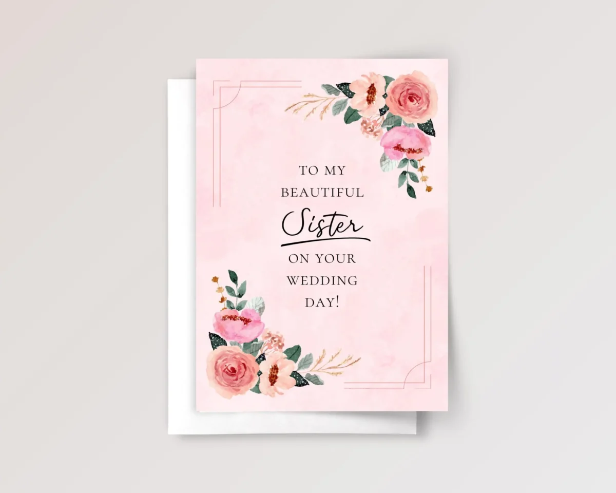 Wedding Card for Sister with Pink Roses