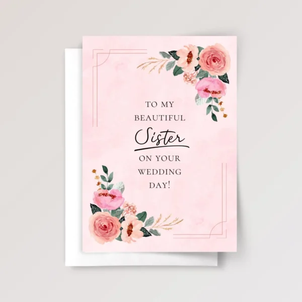 Wedding Card for Sister with Pink Roses