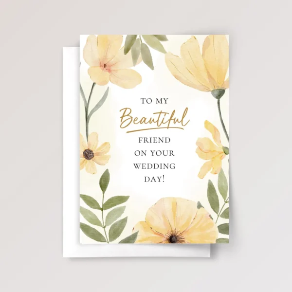 Wedding Card for Friend Yellow Flowers