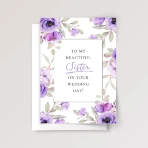 Floral Wedding Card for Sister with Purple Roses