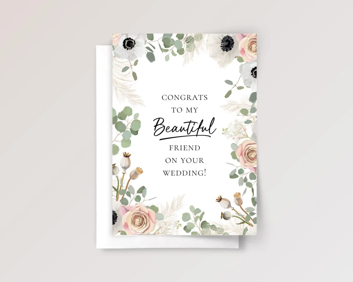 Floral Wedding Card for Friend with Eucalyptus
