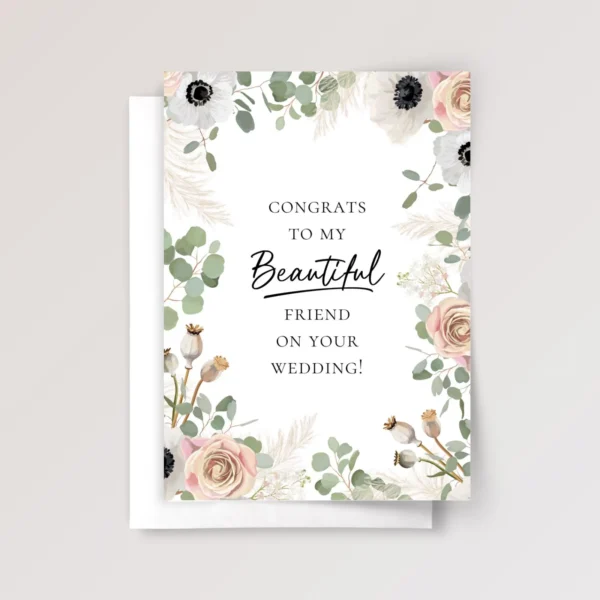 Floral Wedding Card for Friend with Eucalyptus