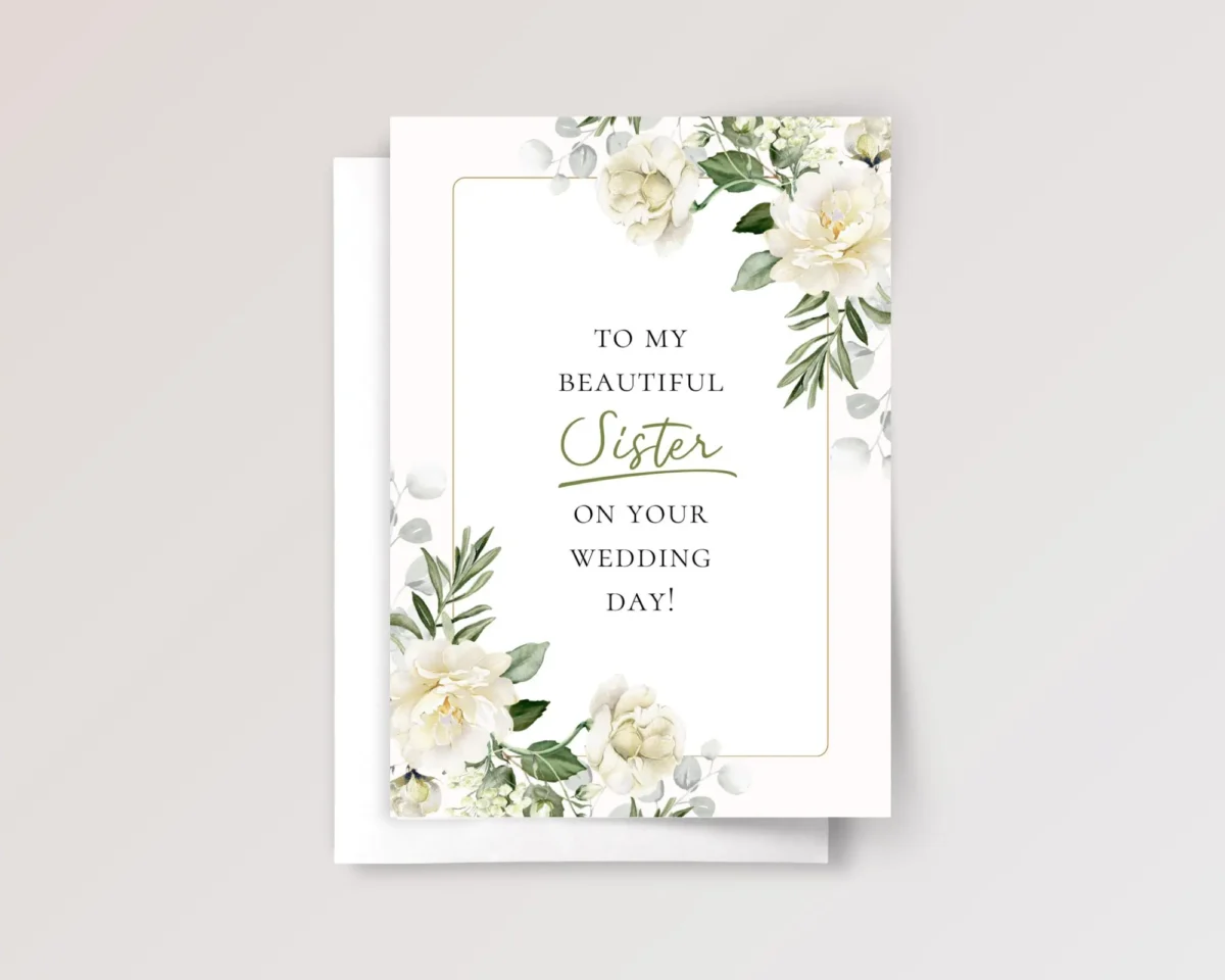 Floral Wedding Card for Sister with White Roses