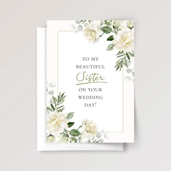 Floral Wedding Card for Sister with White Roses