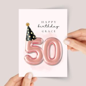 Personalized 50th Birthday Card for Husband/Wife with Gold Number Balloons