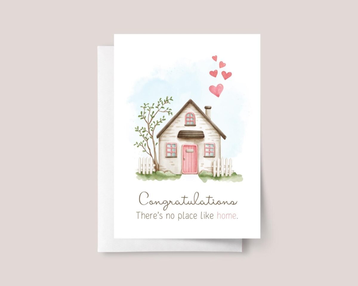 Personalized Housewarming Card for New Homeowners with Pink Cottage