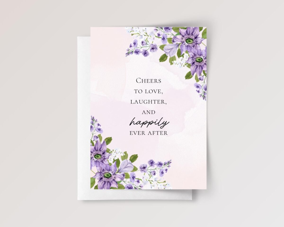 Purple Floral Wedding Card for Couple, Son/Daughter in Law | Happily Ever After