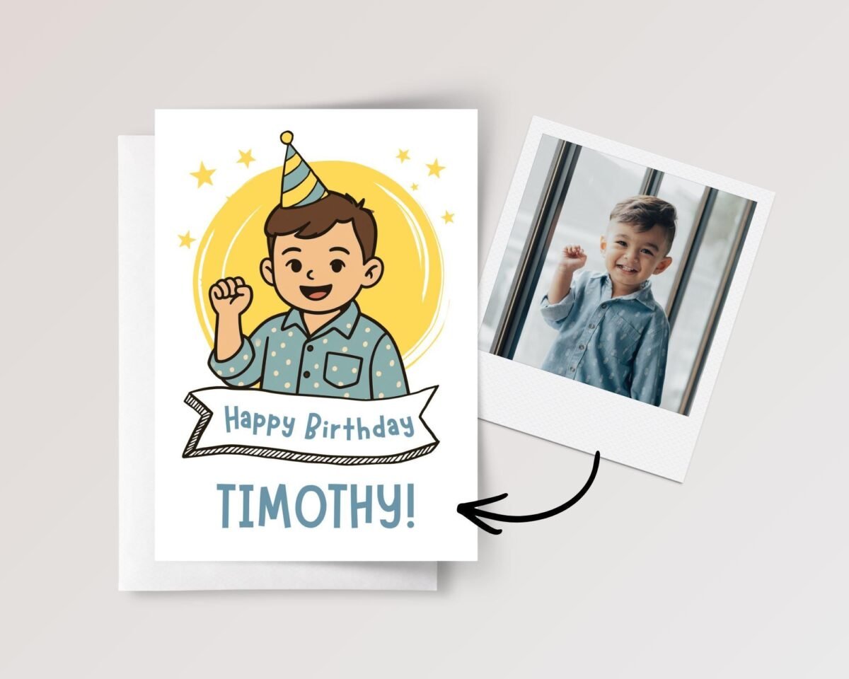 Cartoon Photo Birthday Card For Son/Grandson, Personalized Gift for Kids