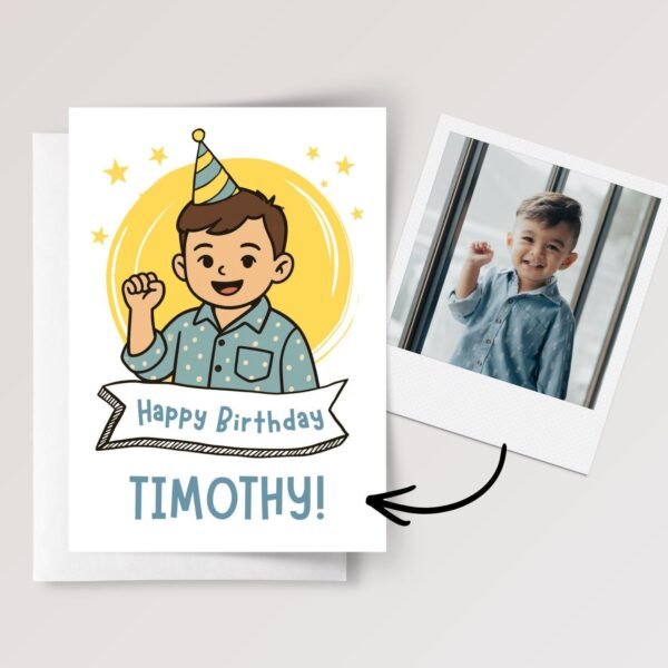 Cartoon Photo Birthday Card For Son/Grandson, Personalized Gift for Kids