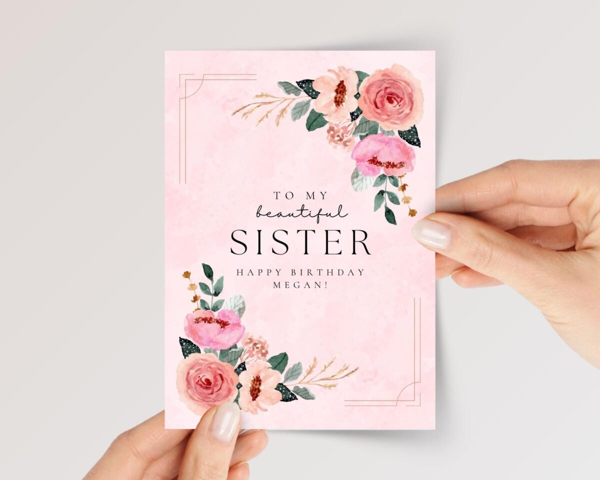 Personalized Birthday Card for Sister with Pink Flowers