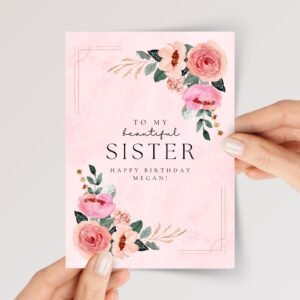 Personalized Birthday Card for Sister with Pink Flowers