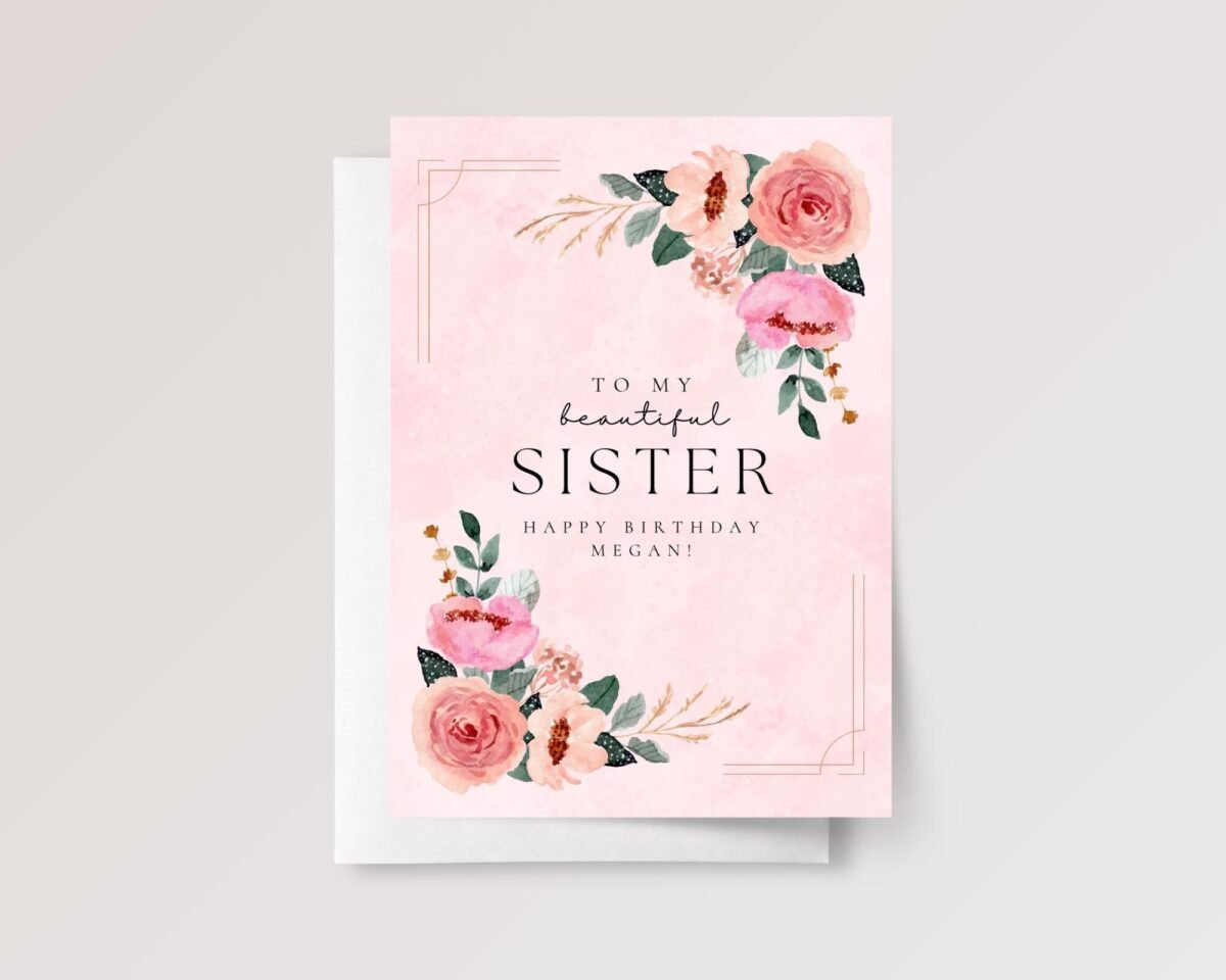 Personalized Birthday Card for Sister with Pink Flowers