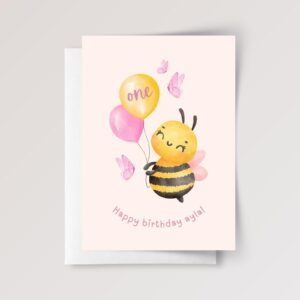 Personalized First Birthday Card for Toddler Turning One | Baby Bee