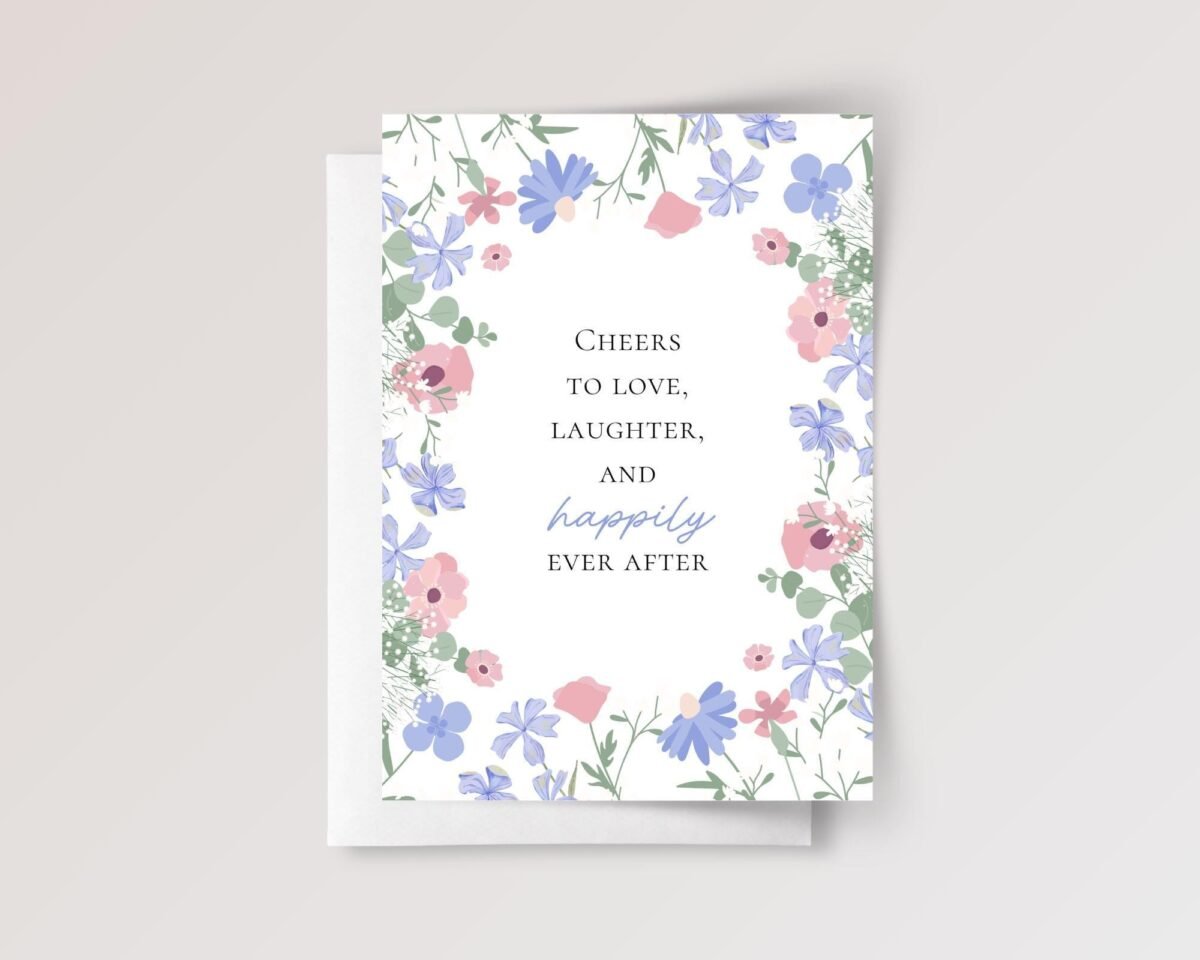 Blue Floral Wedding Card for Couple, Son and Daughter in Law | Happily Ever After
