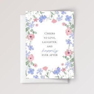 Blue Floral Wedding Card for Couple, Son and Daughter in Law | Happily Ever After
