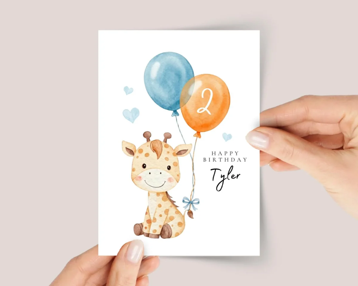 Safari Birthday Card with Giraffe for Kids Turning One, Two, 3, 4, 5